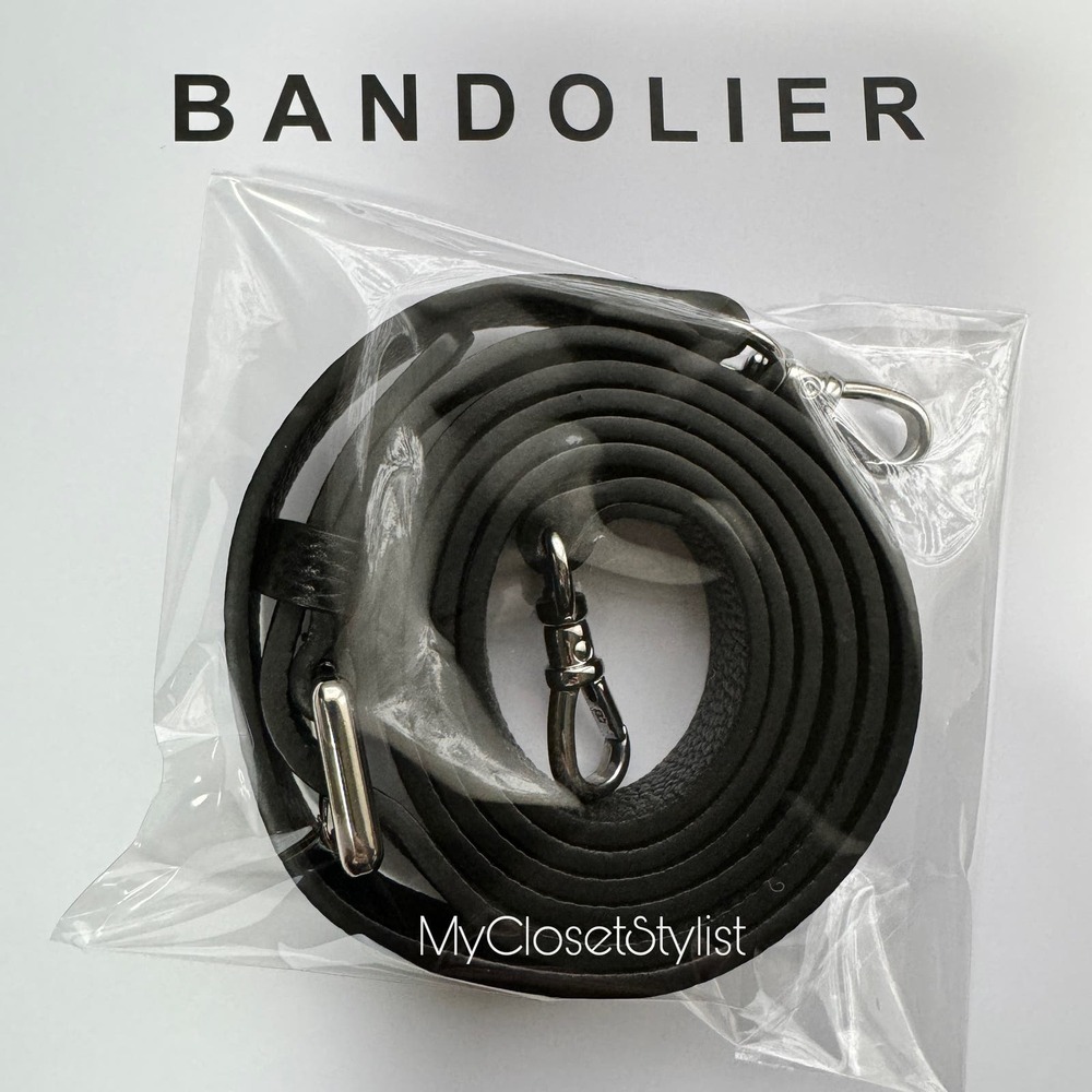 NEW Bandolier Silver Adjustable Crossbody Wide Strap RARE! Black Pebbled Leather